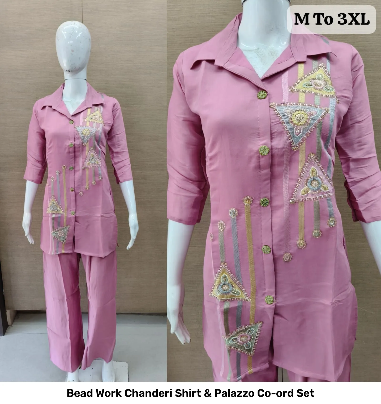 Bead Work Chanderi Shirt & Palazzo Co-ord Set 12