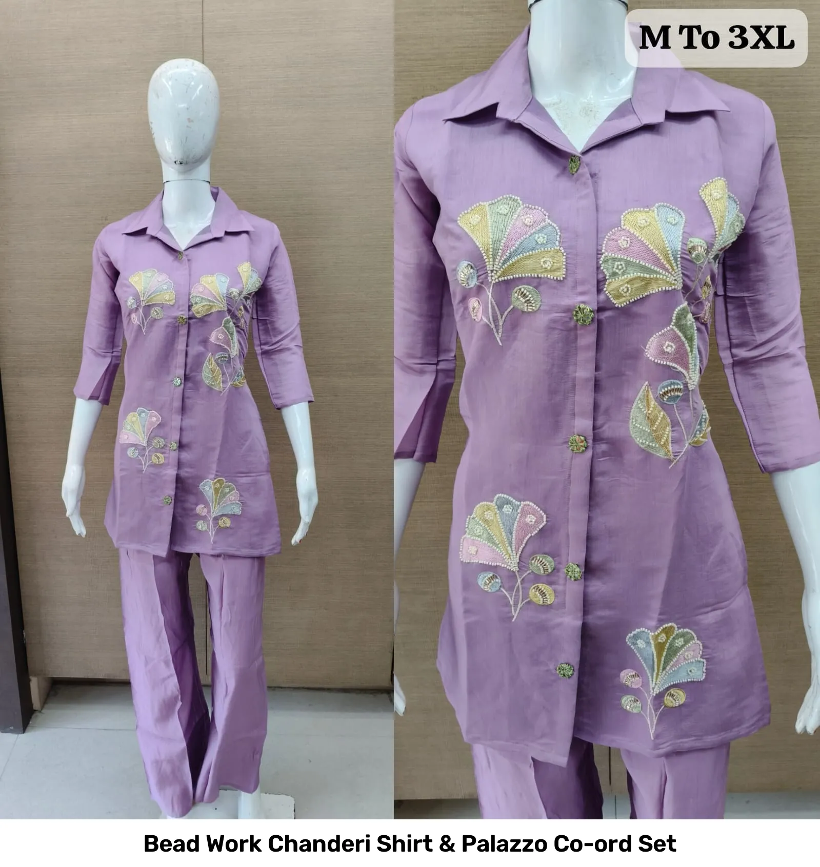 Bead Work Chanderi Shirt & Palazzo Co-ord Set 13