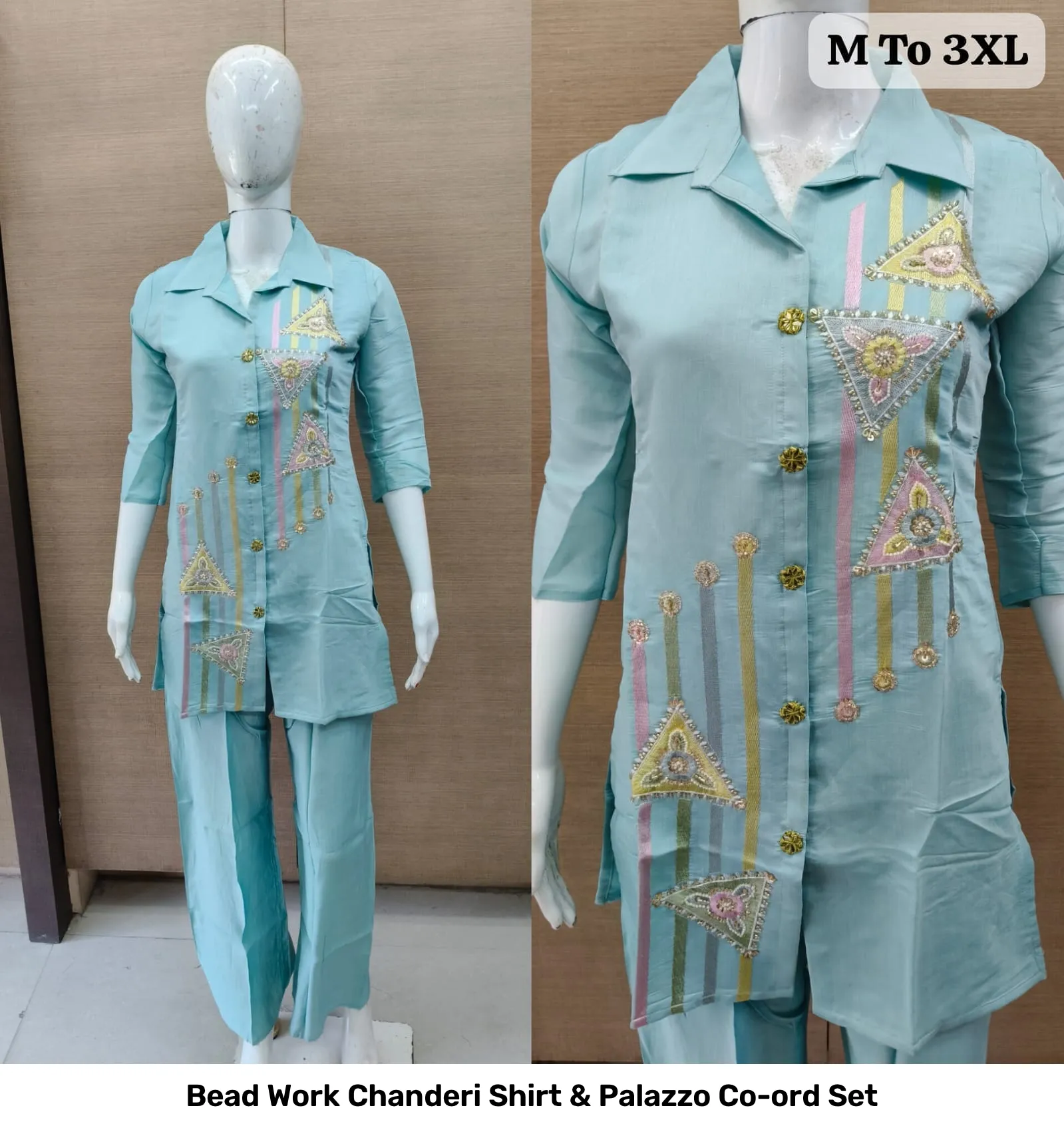 Bead Work Chanderi Shirt & Palazzo Co-ord Set 14