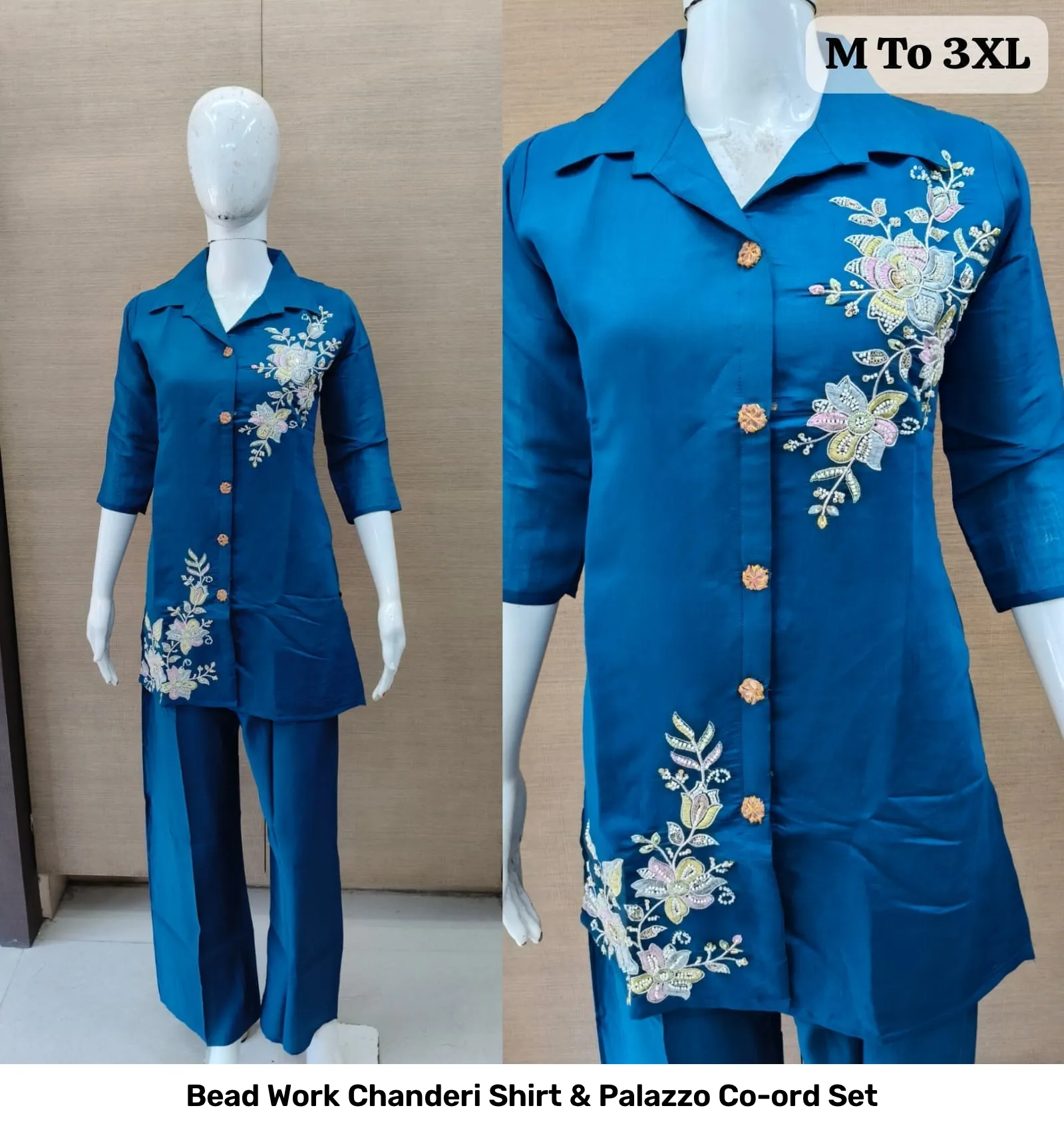 Bead Work Chanderi Shirt & Palazzo Co-ord Set 3