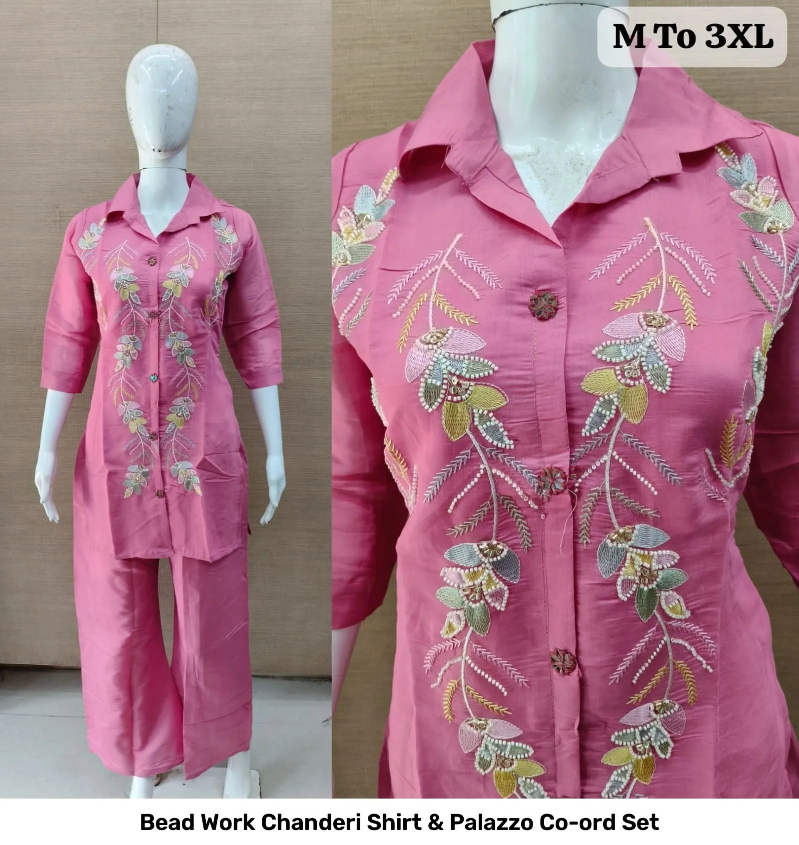 Bead Work Chanderi Shirt & Palazzo Co-ord Set 4