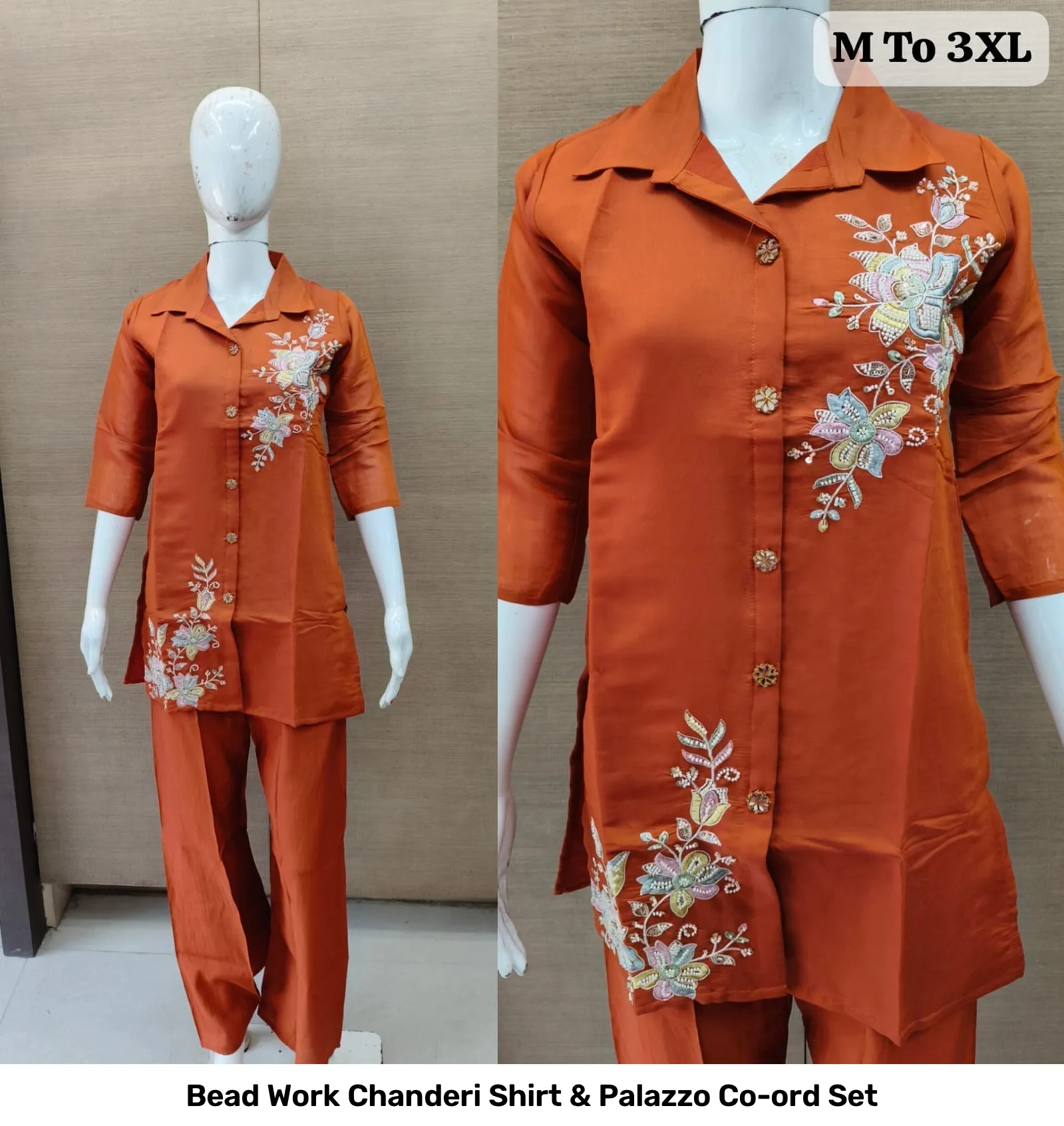 Bead Work Chanderi Shirt & Palazzo Co-ord Set 5