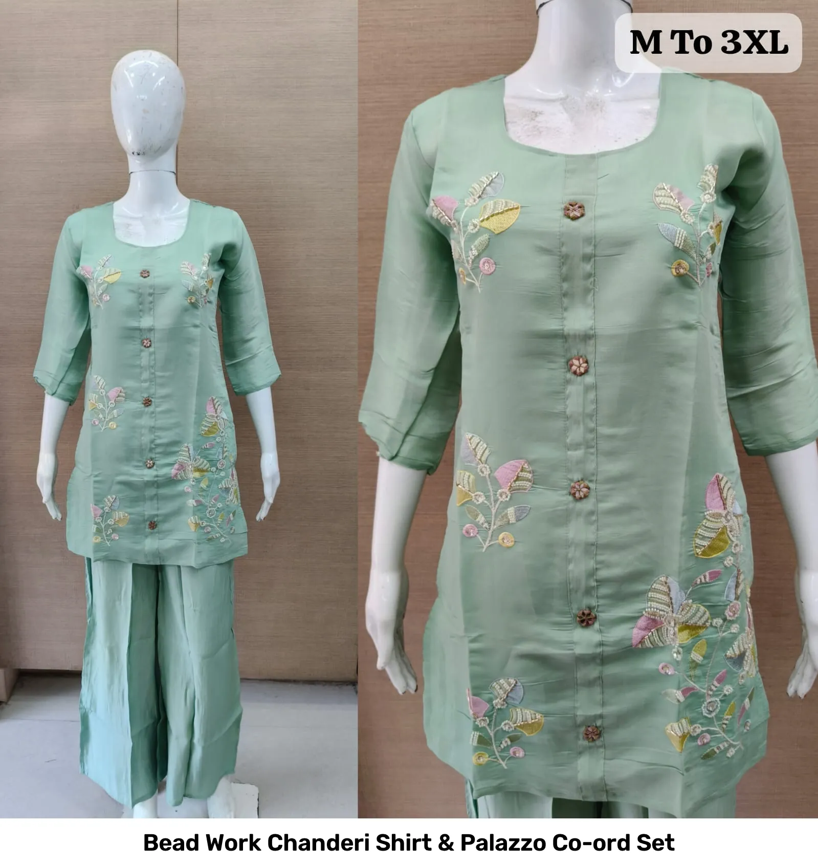 Bead Work Chanderi Shirt & Palazzo Co-ord Set 6