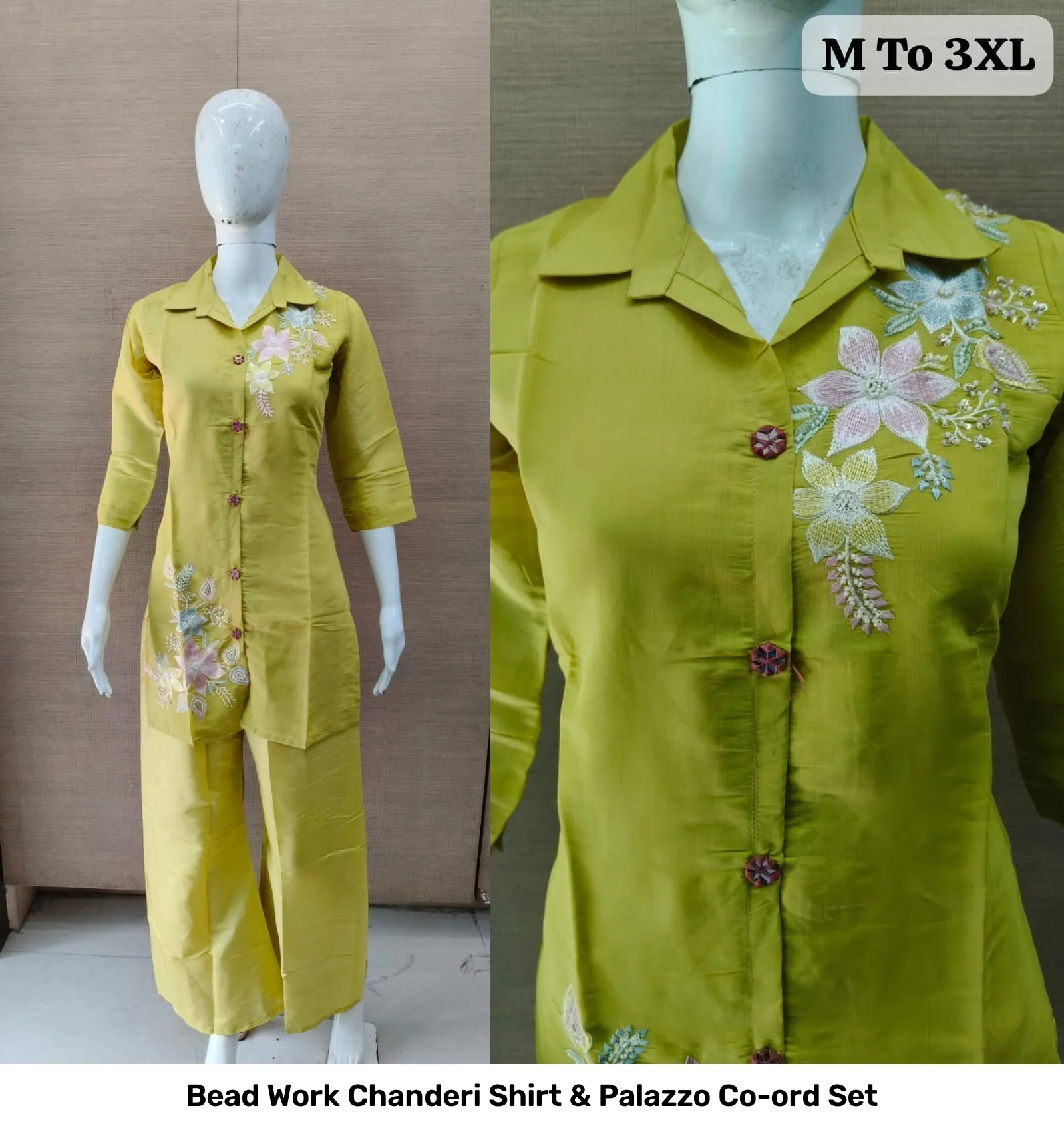 Bead Work Chanderi Shirt & Palazzo Co-ord Set 7
