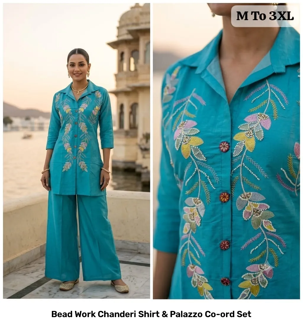 Bead Work Chanderi Shirt & Palazzo Co-ord Set 8