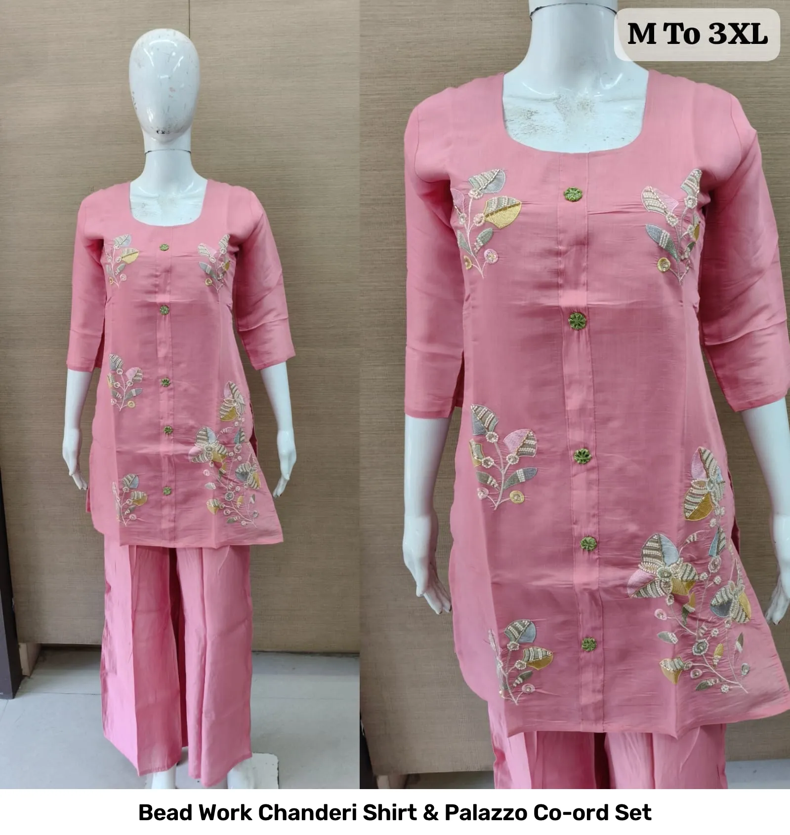 Bead Work Chanderi Shirt & Palazzo Co-ord Set 9