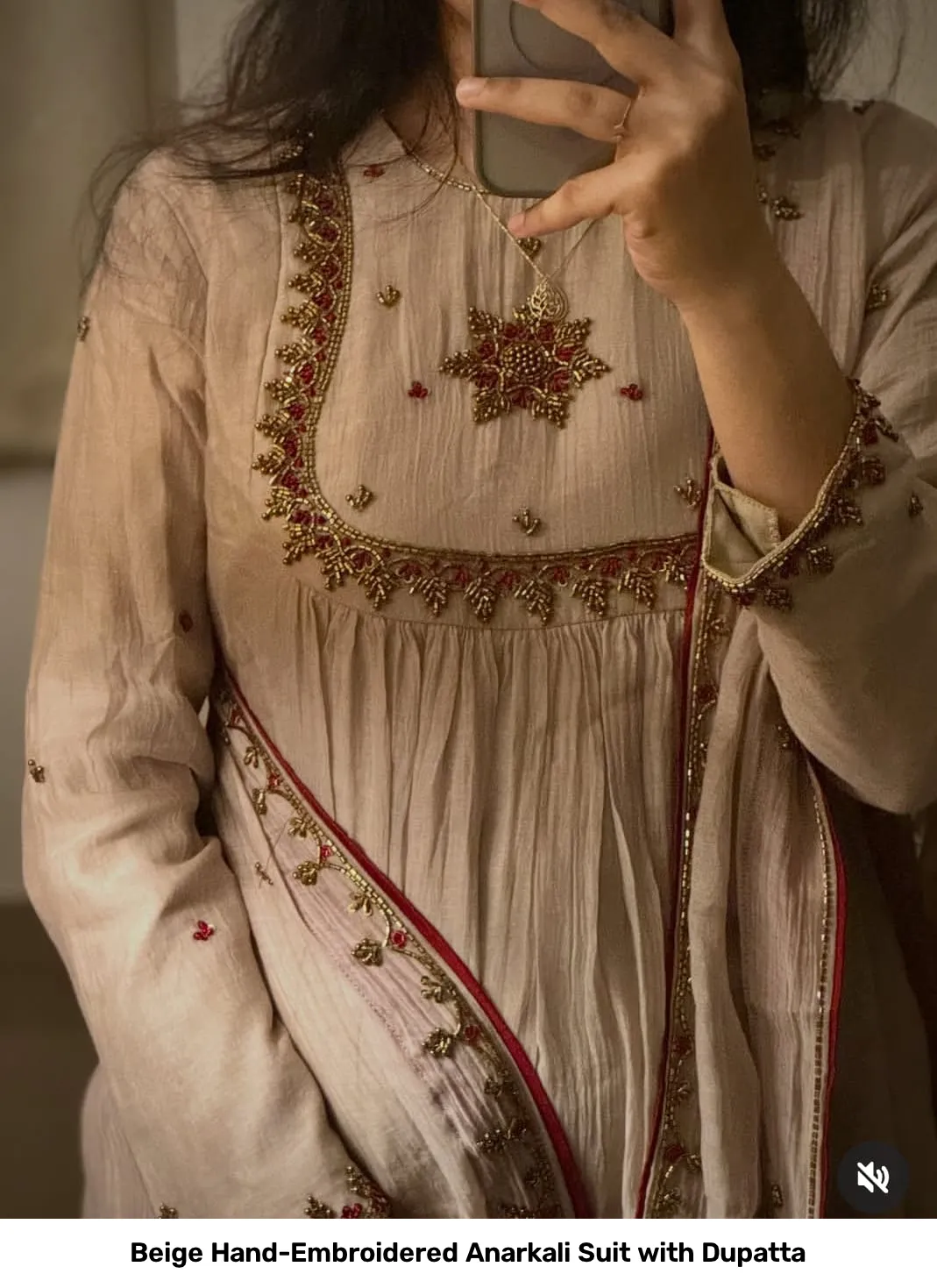 Beige Hand-Embroidered Anarkali Suit with Dupatta 5