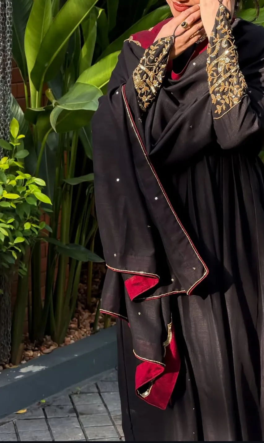 Black Hand-Embroidered Anarkali Suit with Dupatta