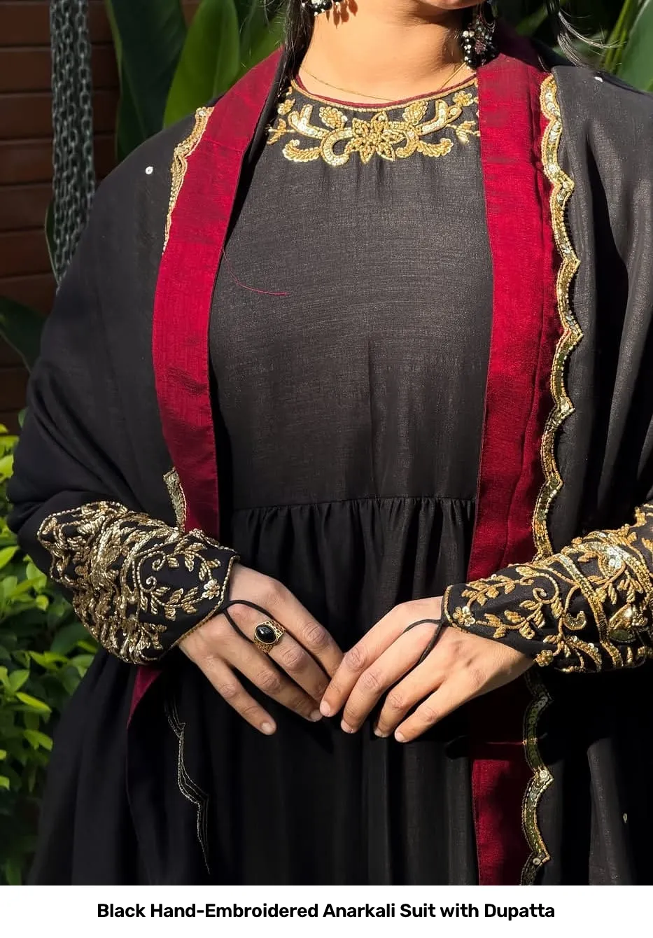 Black Hand-Embroidered Anarkali Suit with Dupatta 2