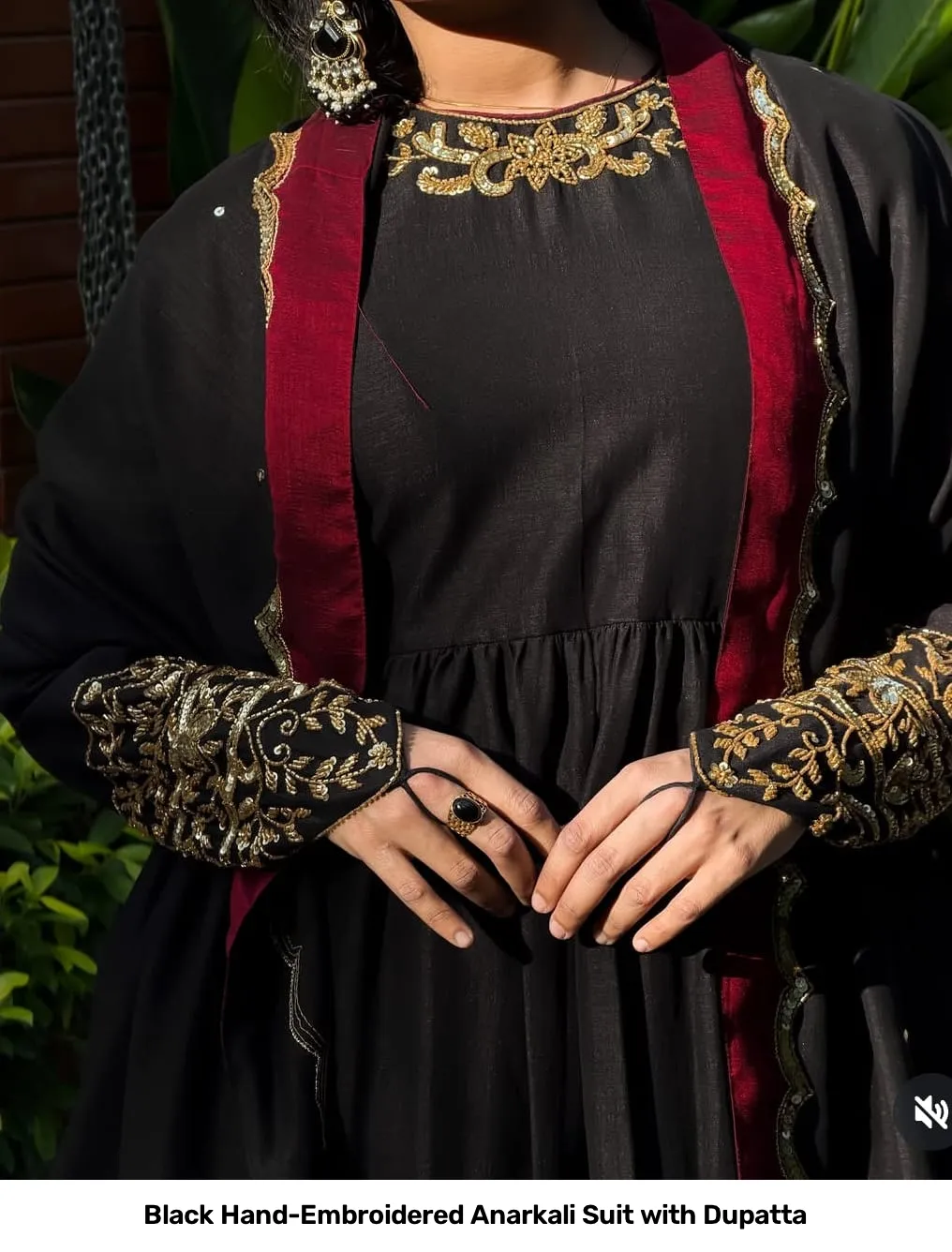 Black Hand-Embroidered Anarkali Suit with Dupatta 4
