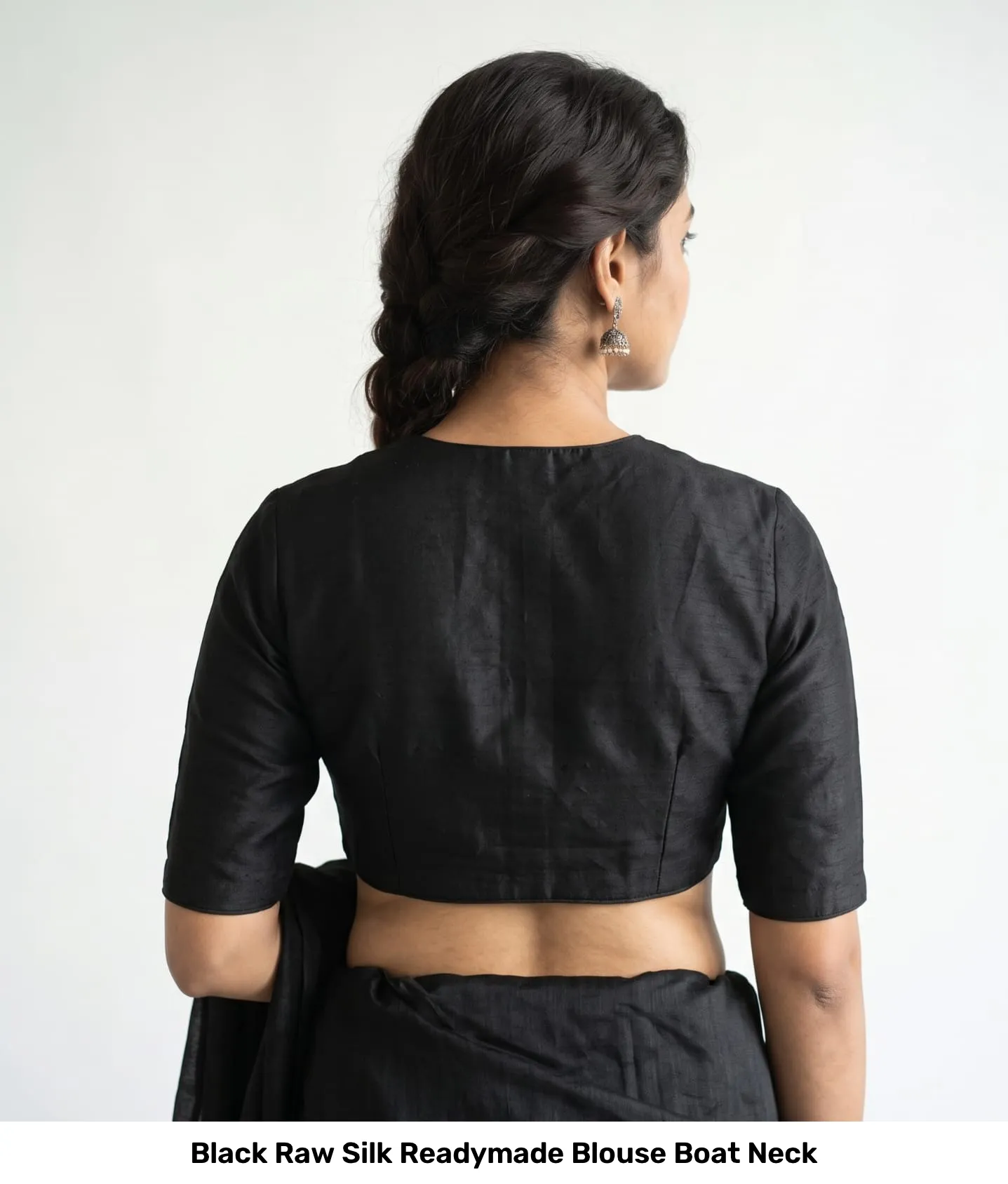 Black Raw Silk Readymade Blouse Boat Neck 2