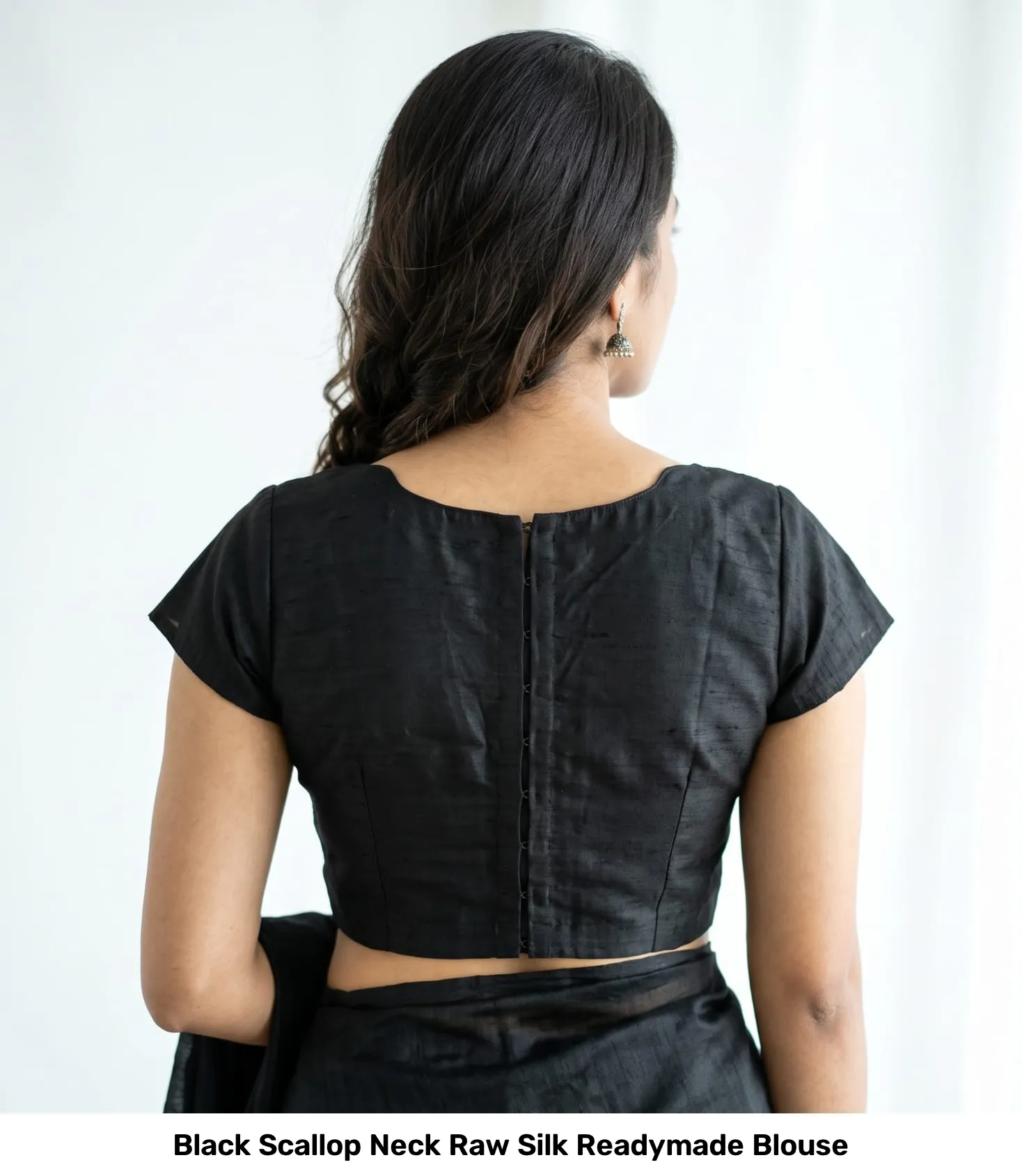 Black Scallop Neck Raw Silk Readymade Blouse 2
