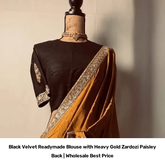 Black Velvet Readymade Blouse with Heavy Gold Zardozi Paisley Back | Wholesale Best Price 2