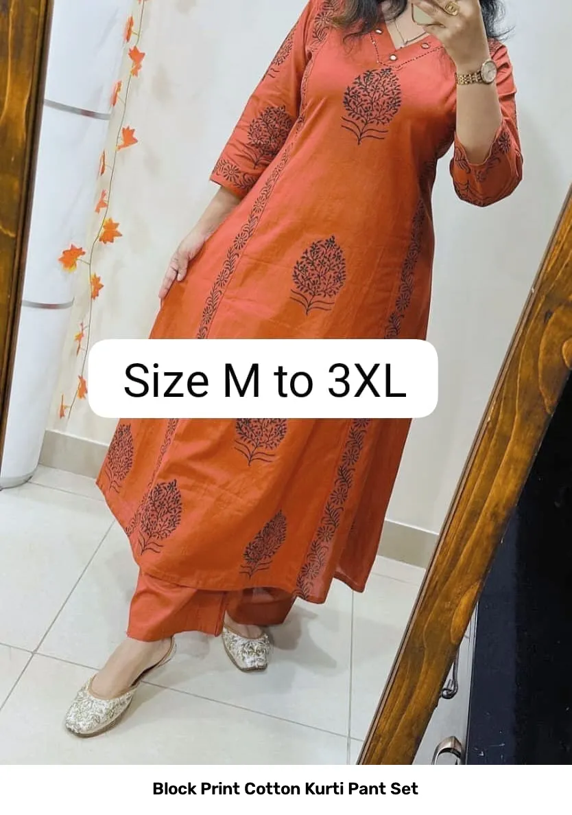 Block Print Cotton Kurti Pant Set 16