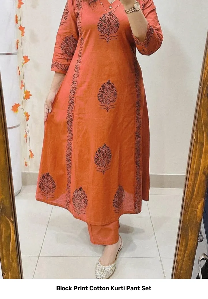 Block Print Cotton Kurti Pant Set 17