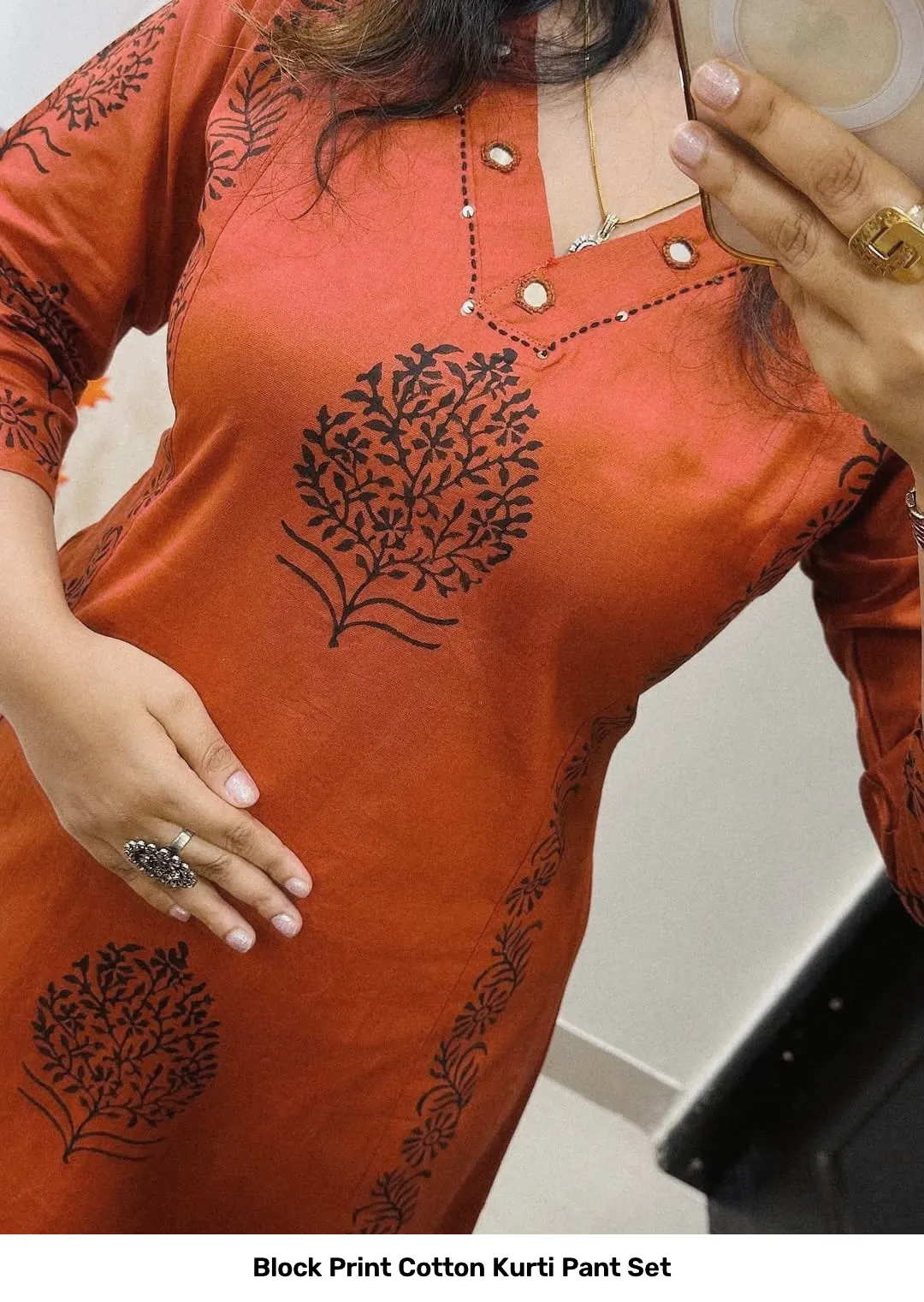 Block Print Cotton Kurti Pant Set 19