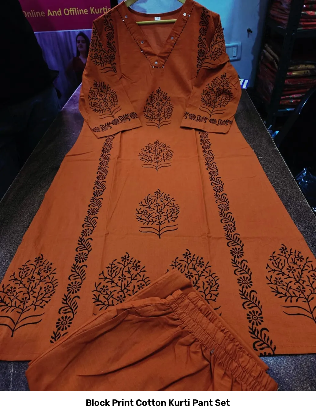 Block Print Cotton Kurti Pant Set 4