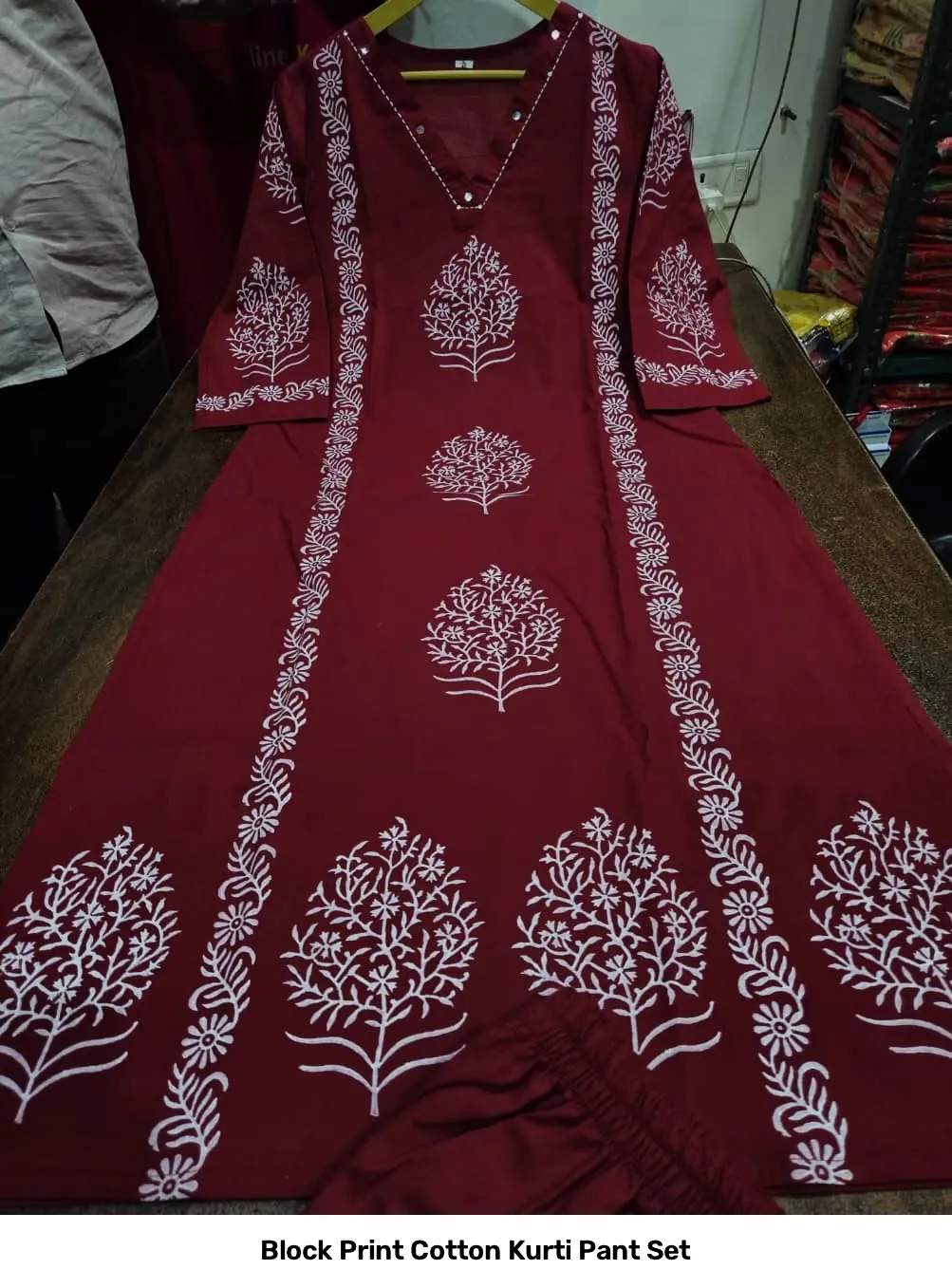 Block Print Cotton Kurti Pant Set 7