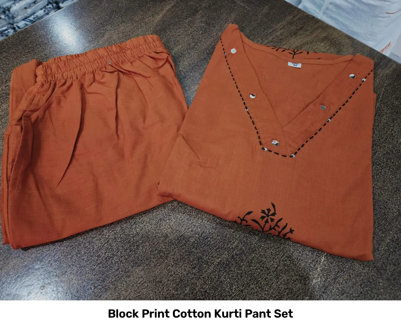 Block Print Cotton Kurti Pant Set 9