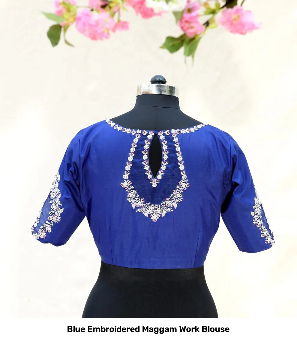 Blue Embroidered Maggam Work Blouse 2