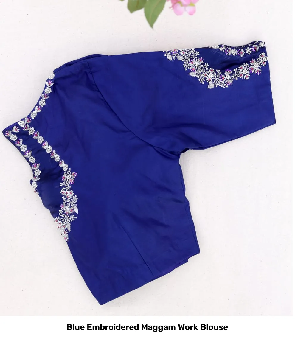 Blue Embroidered Maggam Work Blouse 3