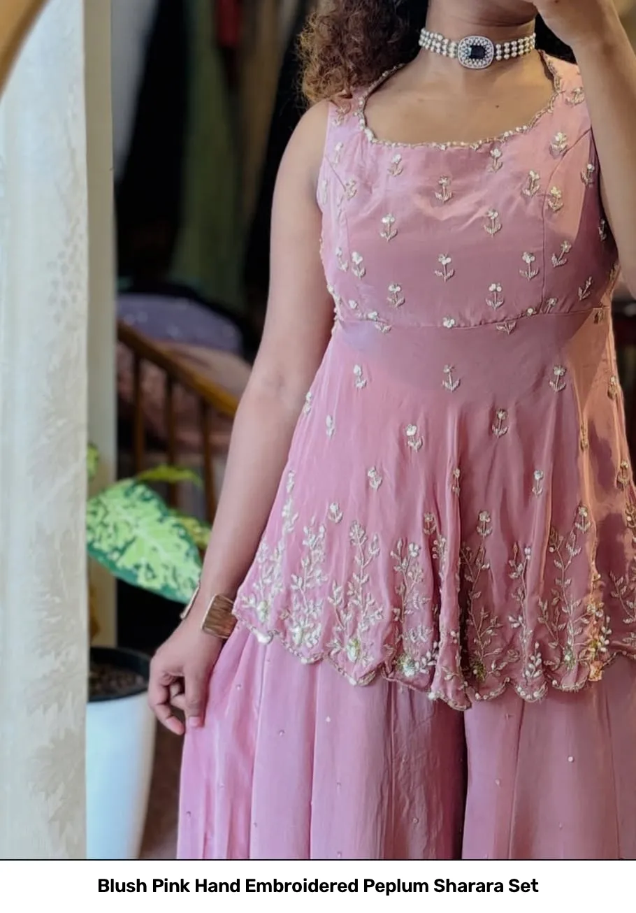 Blush Pink Hand Embroidered Peplum Sharara Set 2