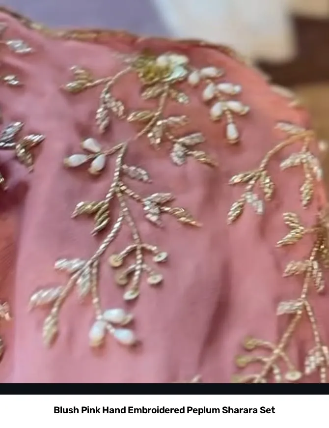 Blush Pink Hand Embroidered Peplum Sharara Set 3
