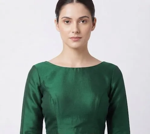 Bottle Green Boat Neck Silk Blouse