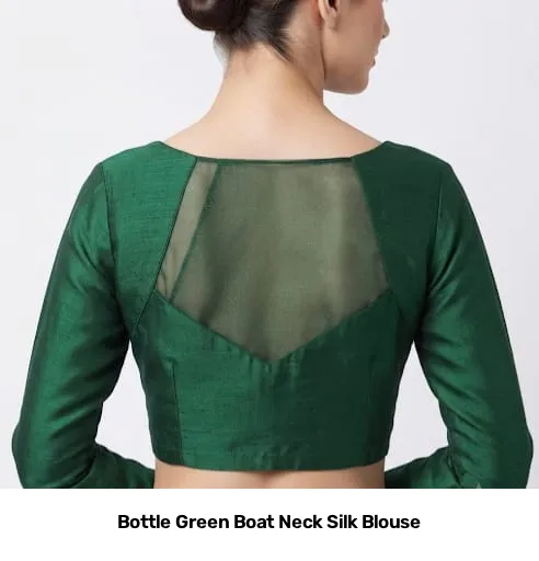 Bottle Green Boat Neck Silk Blouse 2