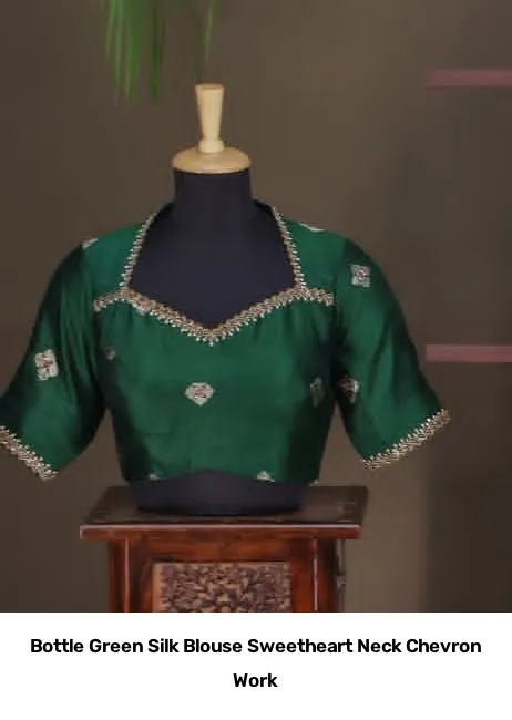 Bottle Green Silk Blouse Sweetheart Neck Chevron Work 2