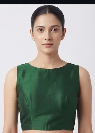 Bottle Green Sleeveless Silk Blouse