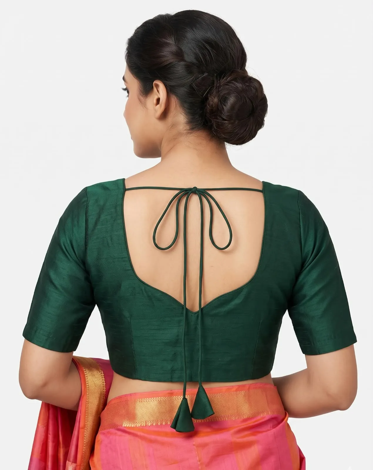Bottle Green Square Neck Blouse Open Back Tie-Up