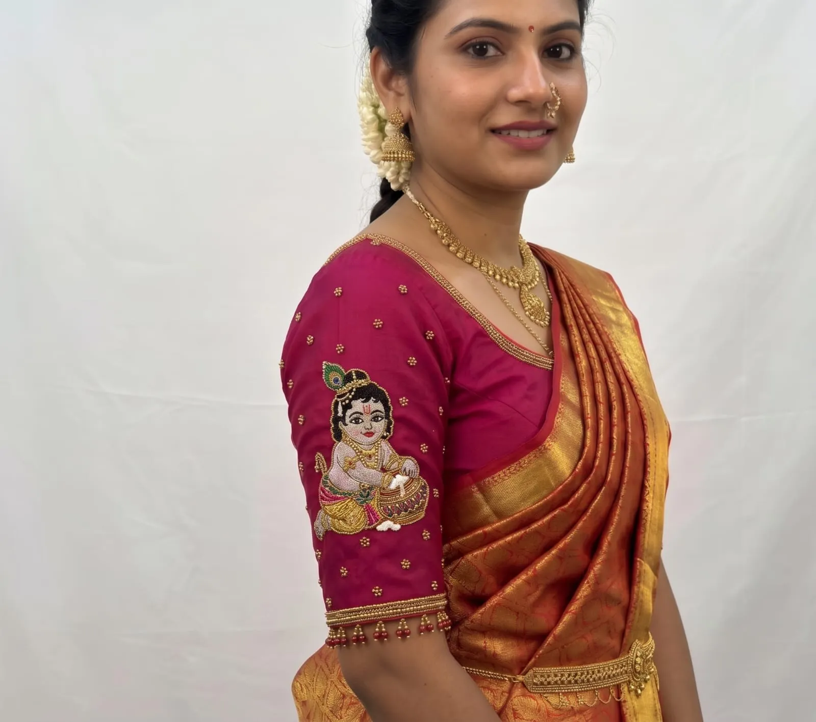 Bridal Baby Krishna Maggam Work Unstitched Blouse Piece