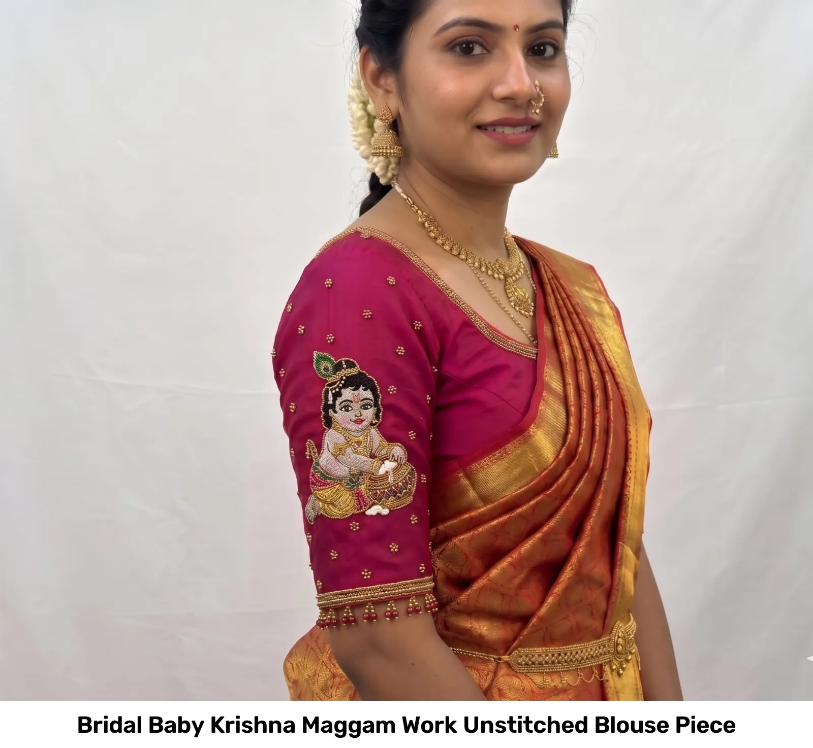 Bridal Baby Krishna Maggam Work Unstitched Blouse Piece 2