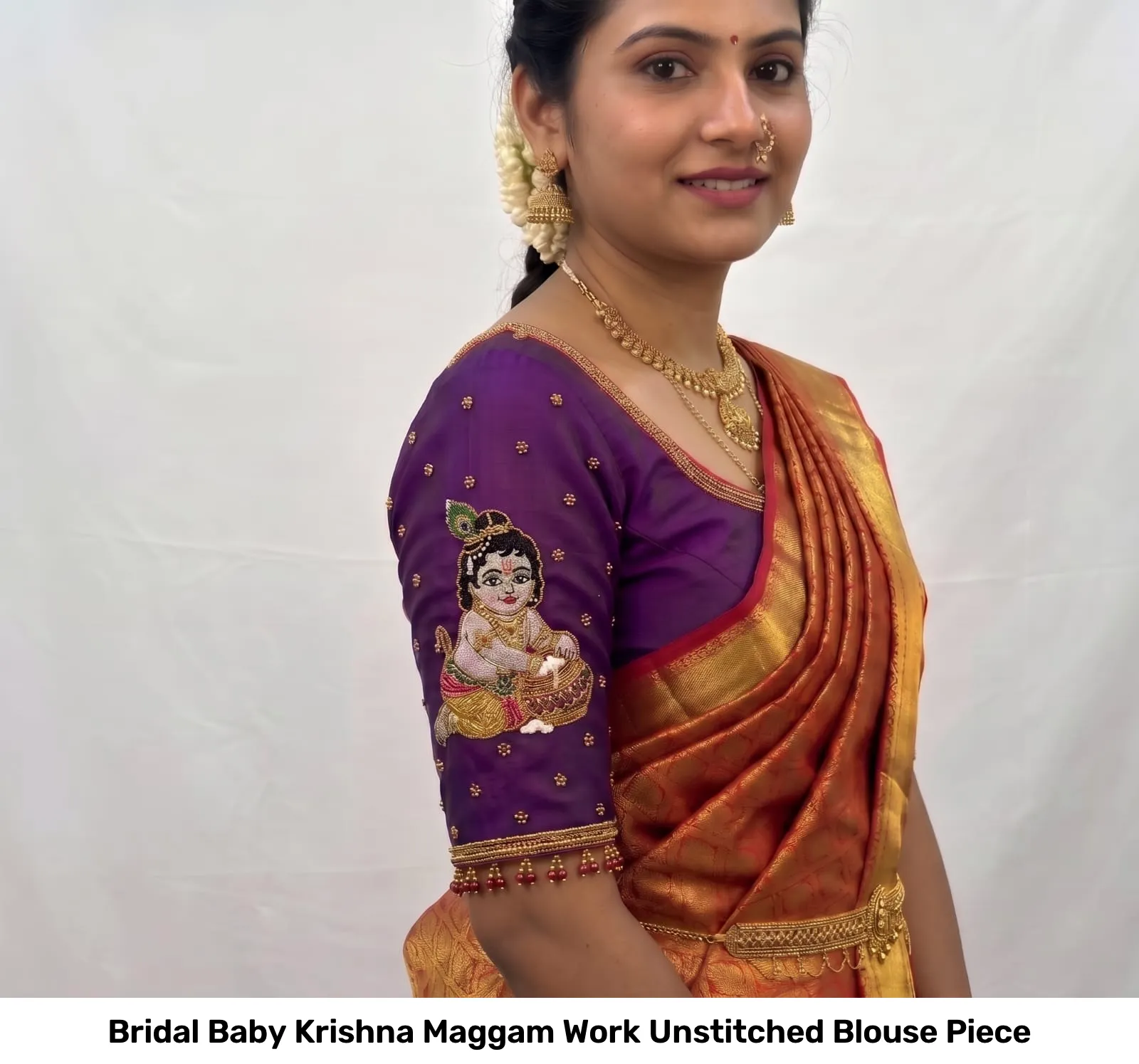 Bridal Baby Krishna Maggam Work Unstitched Blouse Piece 3