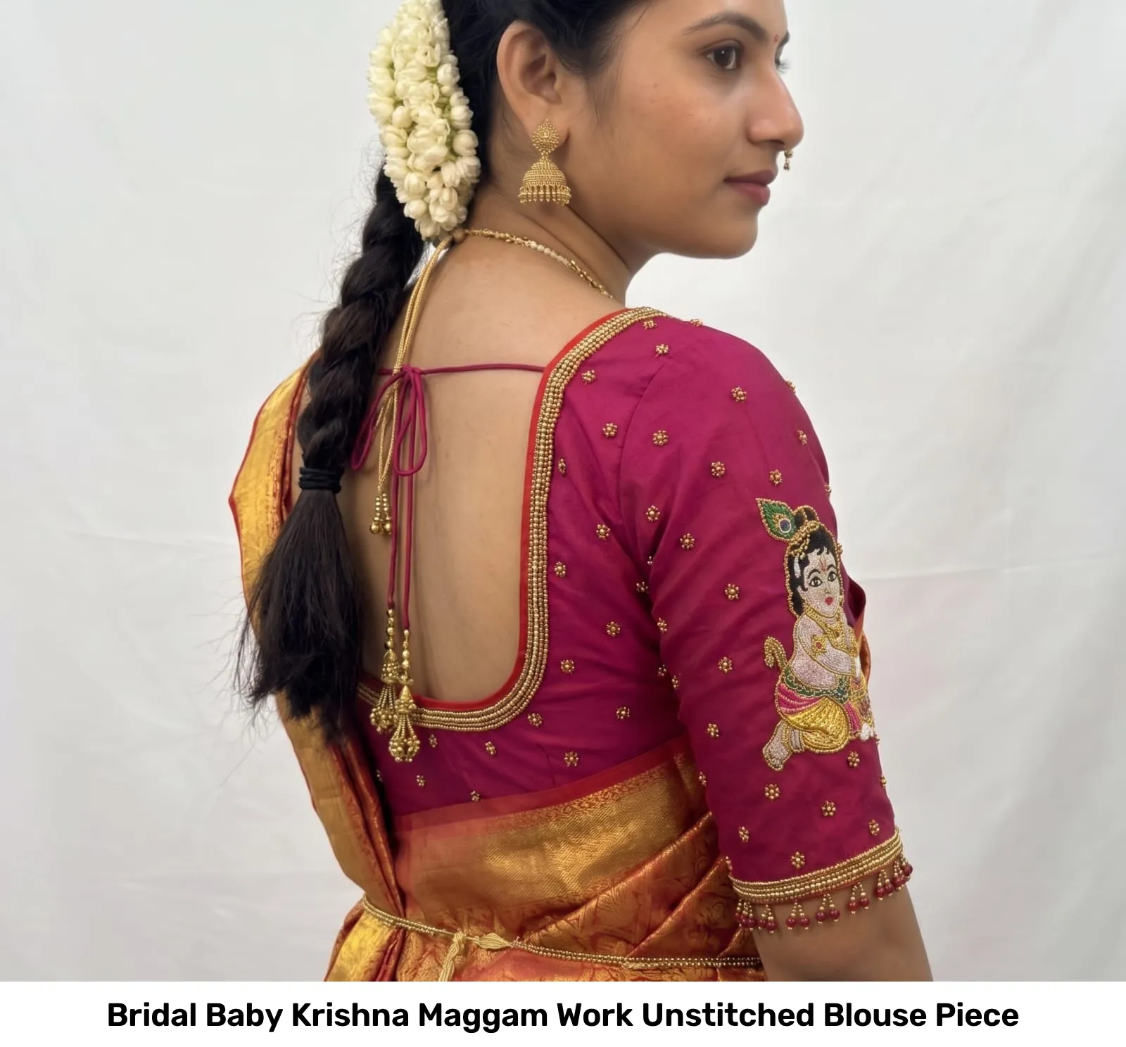 Bridal Baby Krishna Maggam Work Unstitched Blouse Piece 4