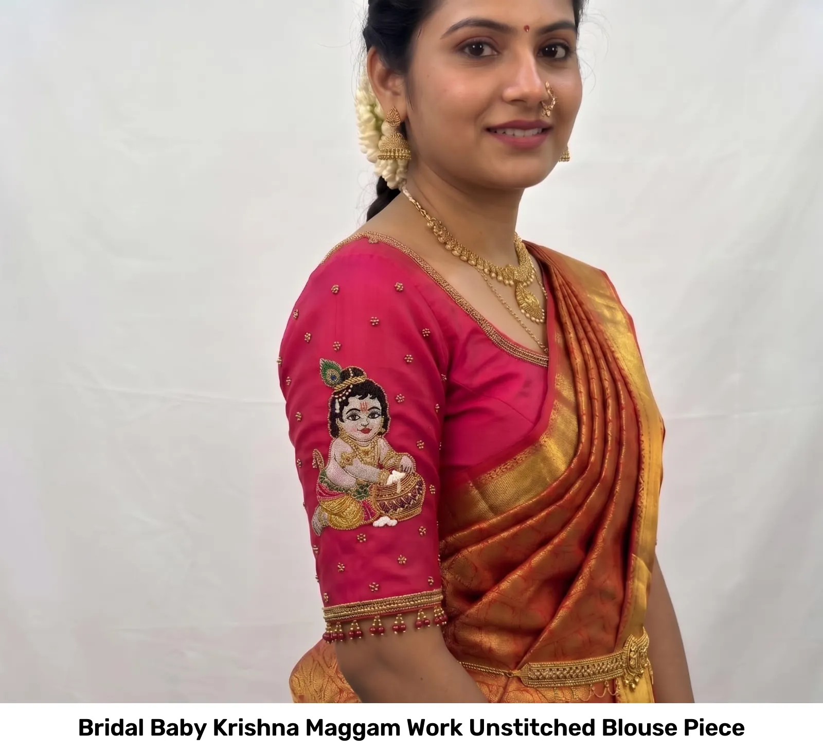 Bridal Baby Krishna Maggam Work Unstitched Blouse Piece 5