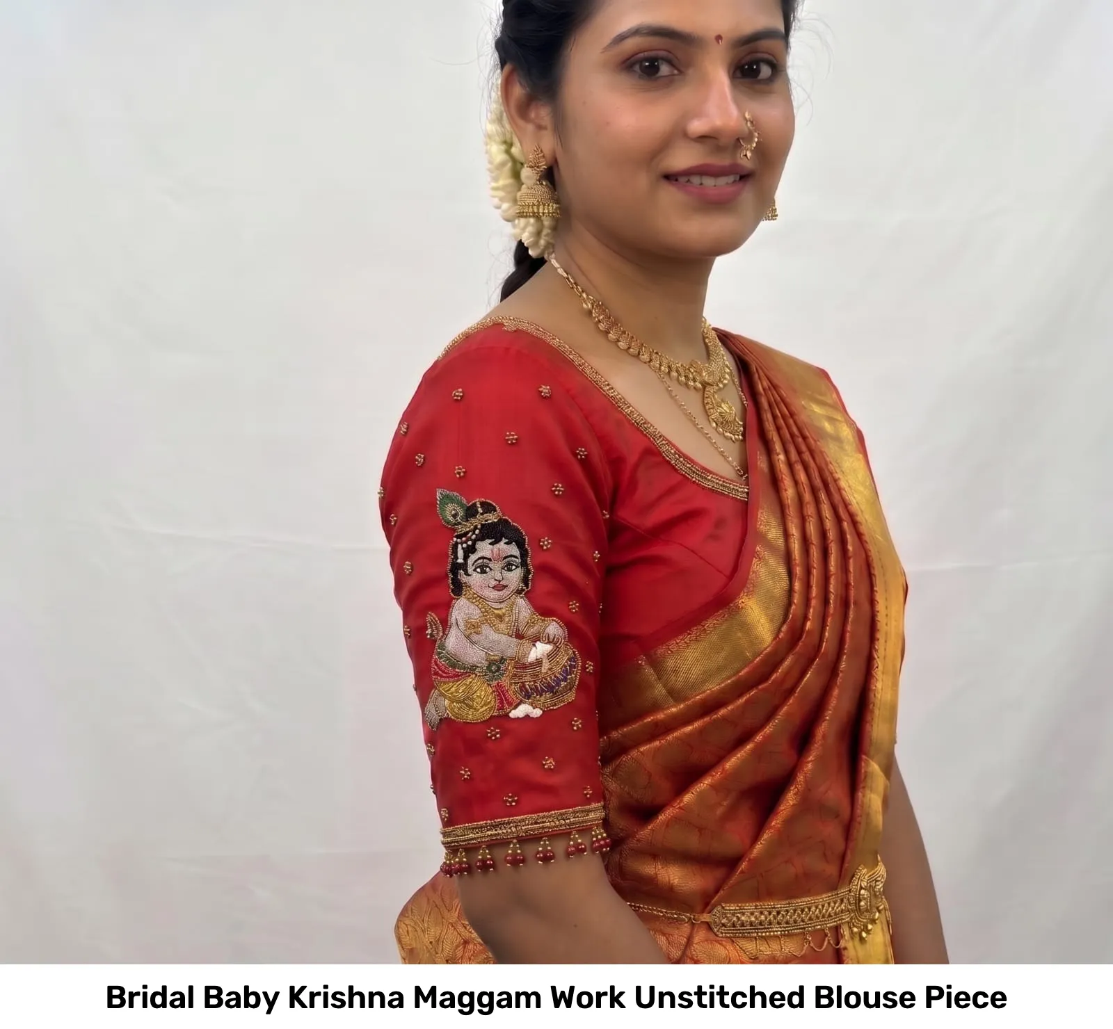 Bridal Baby Krishna Maggam Work Unstitched Blouse Piece 6