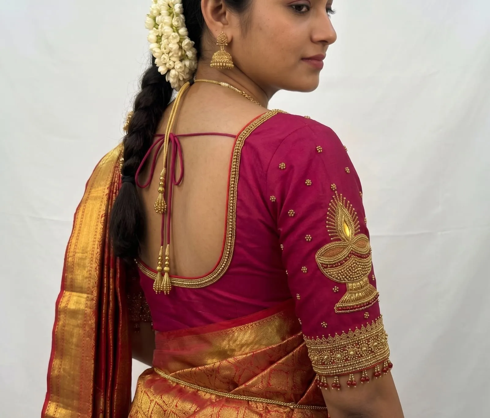 Bridal Diya Motif Maggam Work Unstitched Blouse Piece