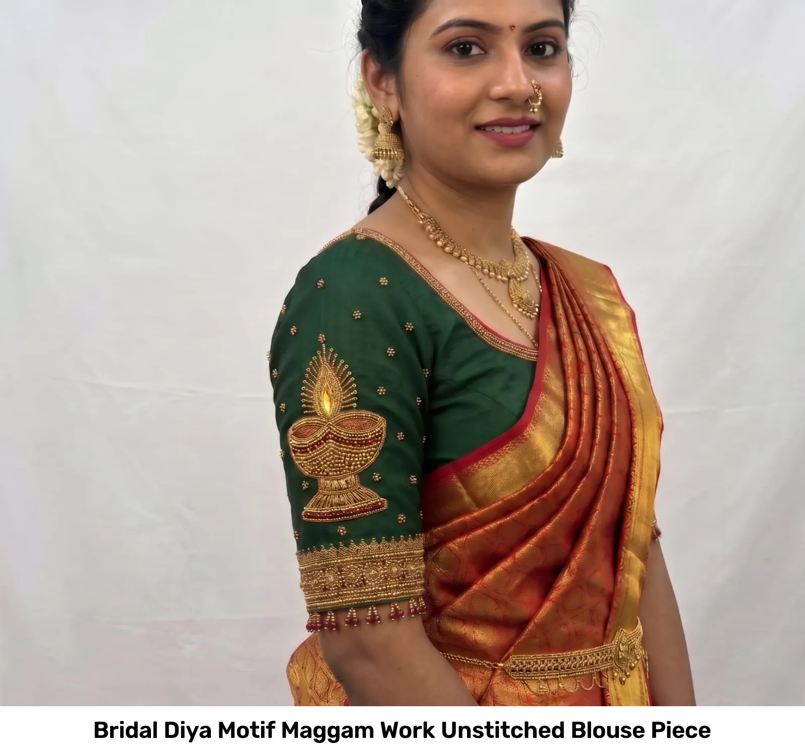 Bridal Diya Motif Maggam Work Unstitched Blouse Piece 2