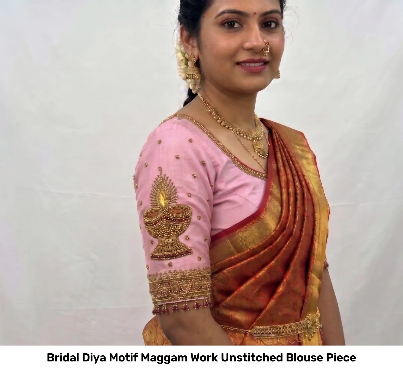 Bridal Diya Motif Maggam Work Unstitched Blouse Piece 3
