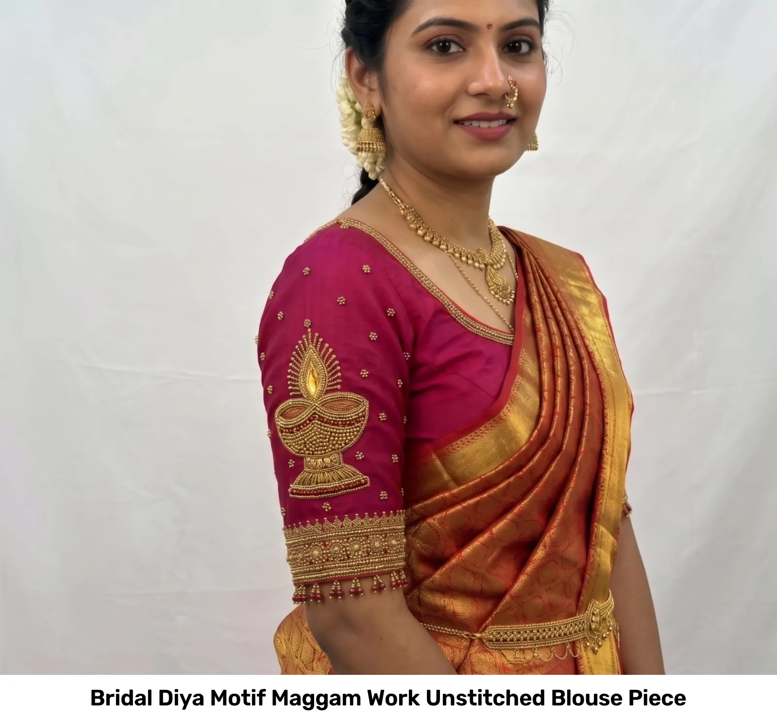 Bridal Diya Motif Maggam Work Unstitched Blouse Piece 4