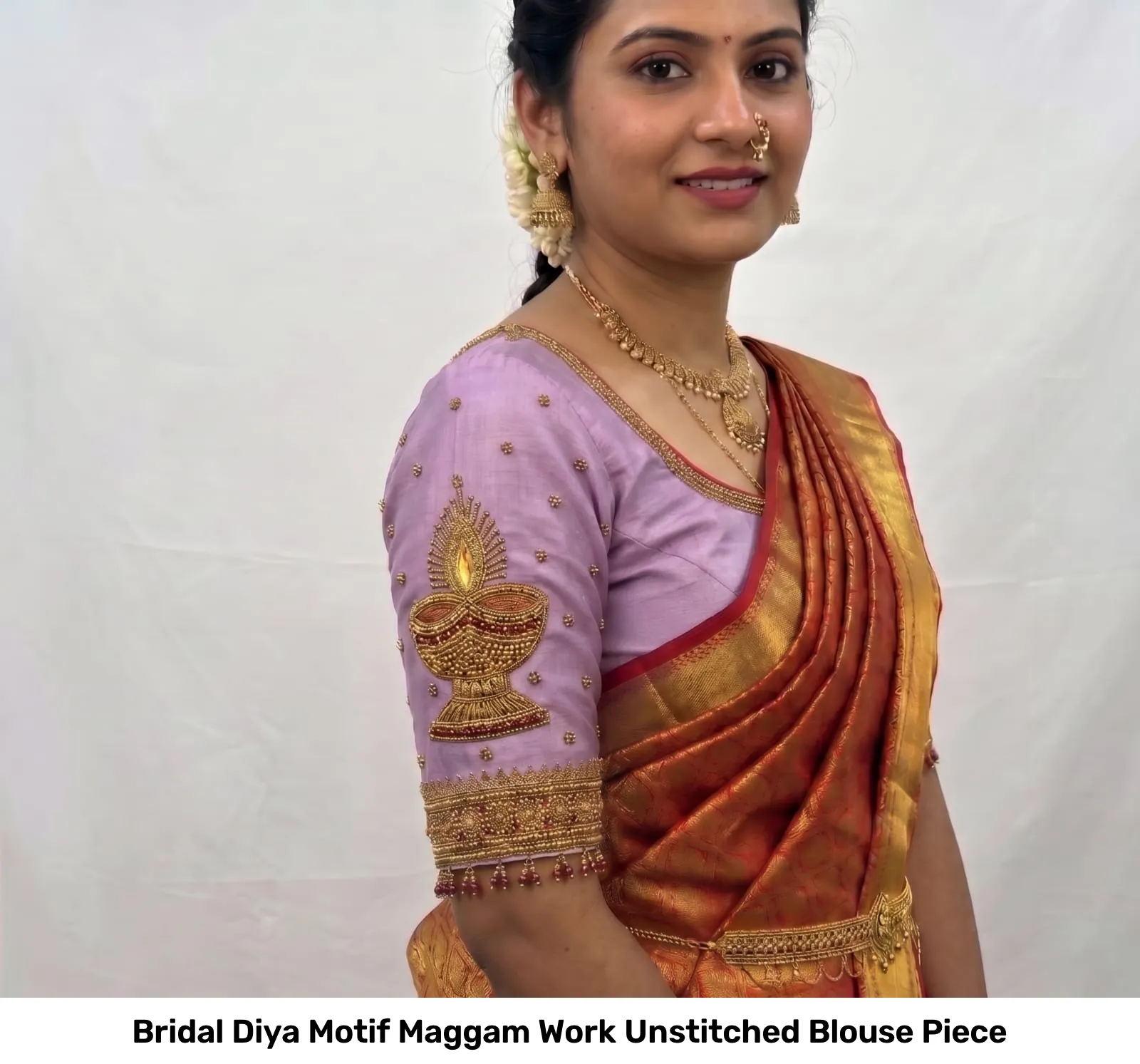 Bridal Diya Motif Maggam Work Unstitched Blouse Piece 5