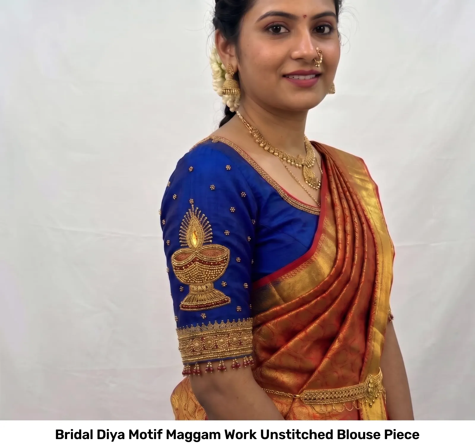 Bridal Diya Motif Maggam Work Unstitched Blouse Piece 6