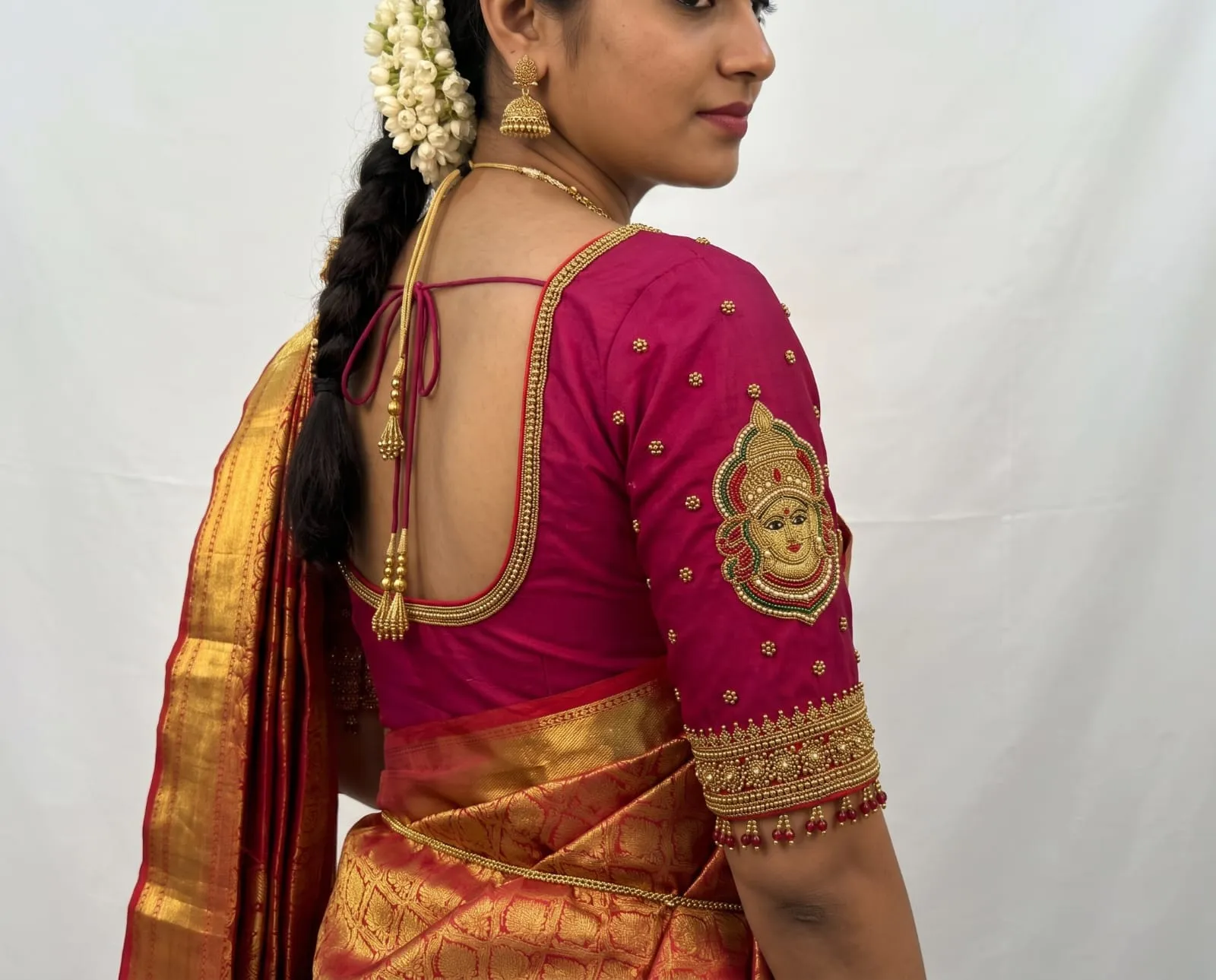 Bridal Goddess Motif Maggam Work Unstitched Blouse Piece