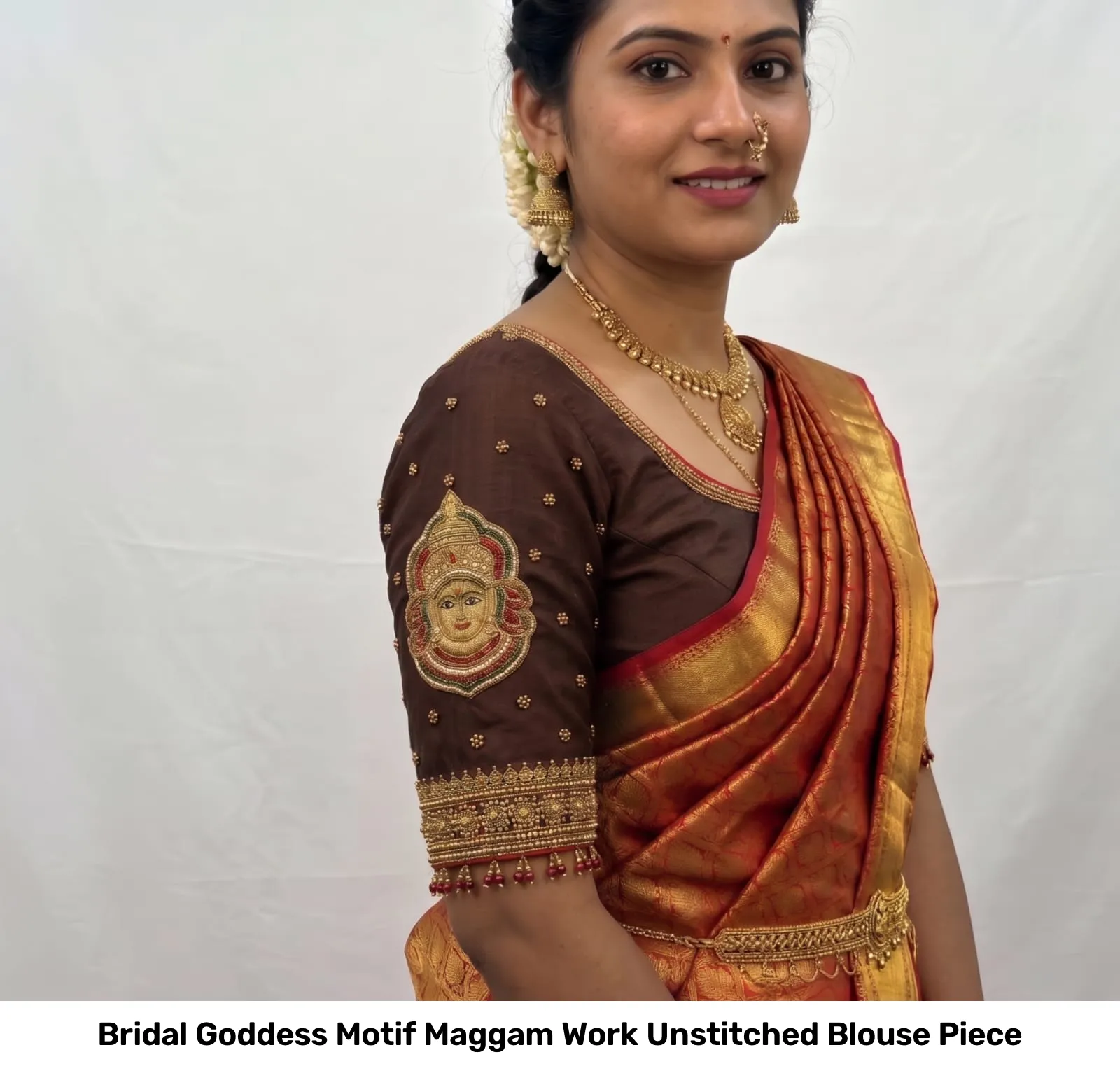 Bridal Goddess Motif Maggam Work Unstitched Blouse Piece 2
