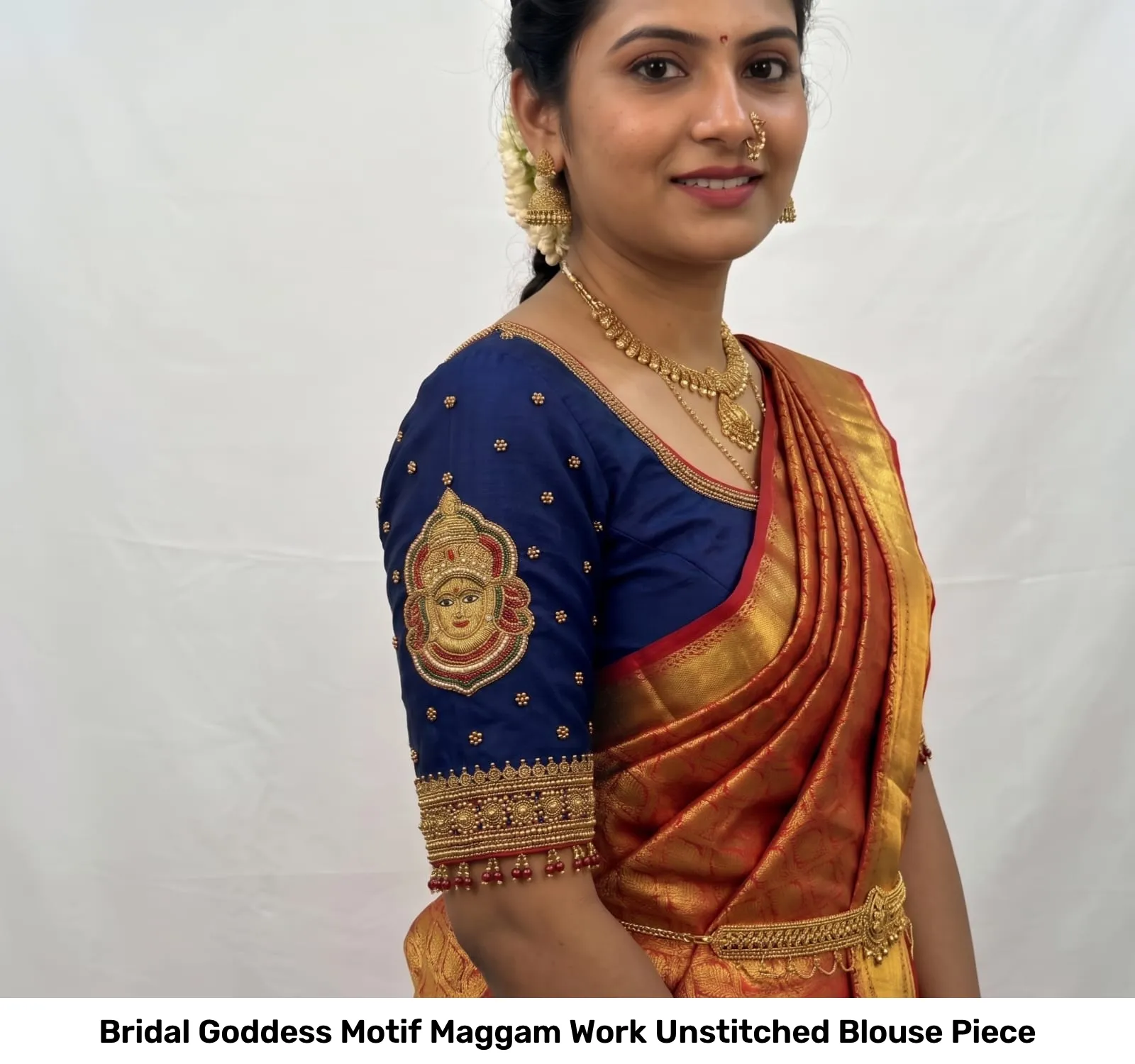 Bridal Goddess Motif Maggam Work Unstitched Blouse Piece 5