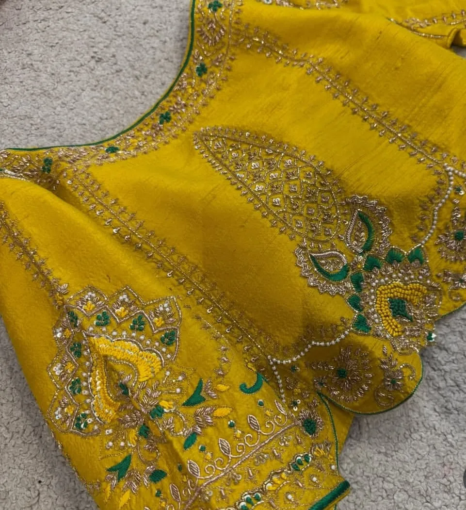 Bridal Yellow Aari Work Designer Blouse
