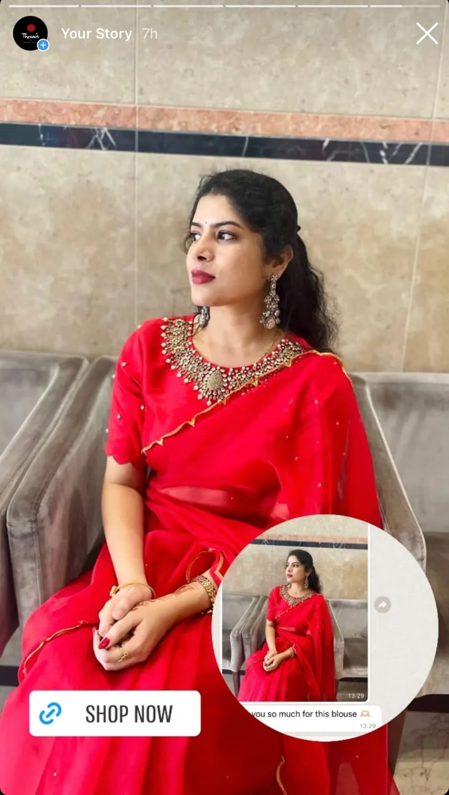 Bright Red Silk Saree Blouse with Kundan Necklace Neckline & Pearl Drop Embellishments | Designer Bridal Readymade Blouse