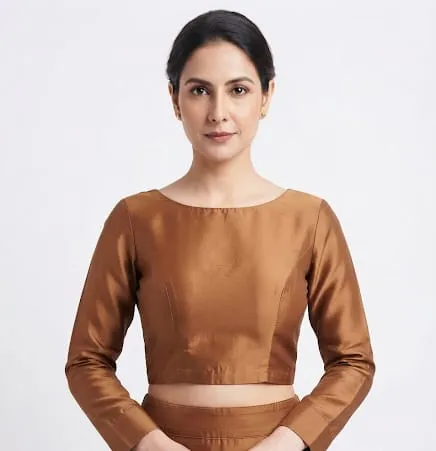 Brown Silk Full Sleeve Keyhole Blouse
